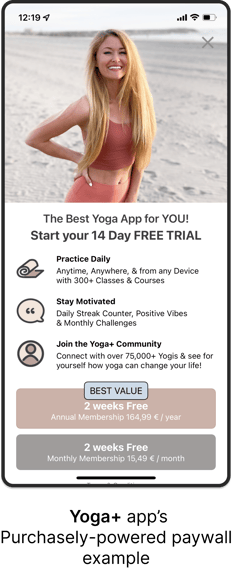 Yoga+ app's Purchasely-powered paywalls