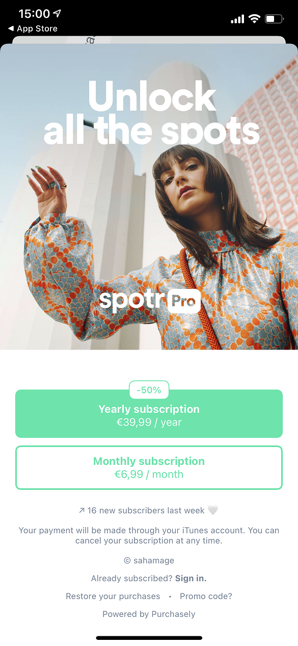 Paywall of Spotr