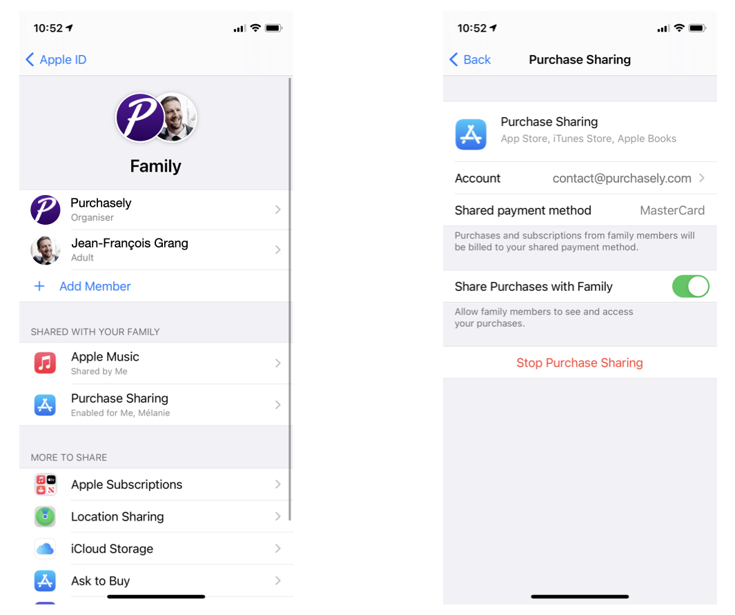 Family sharing InApp Purchase principles and