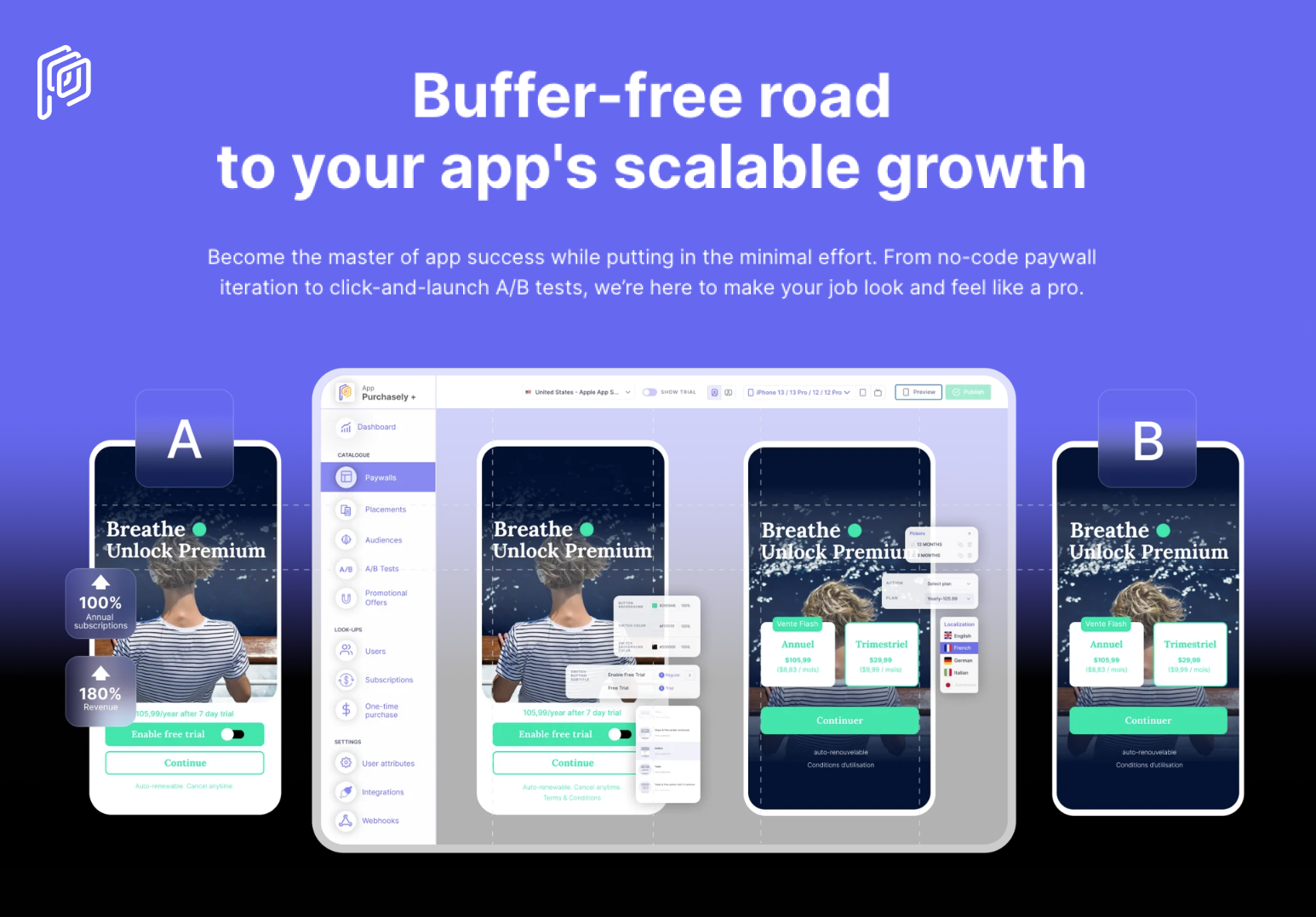 Purchasely: one-stop solution for scalable and sustainable app monetization.